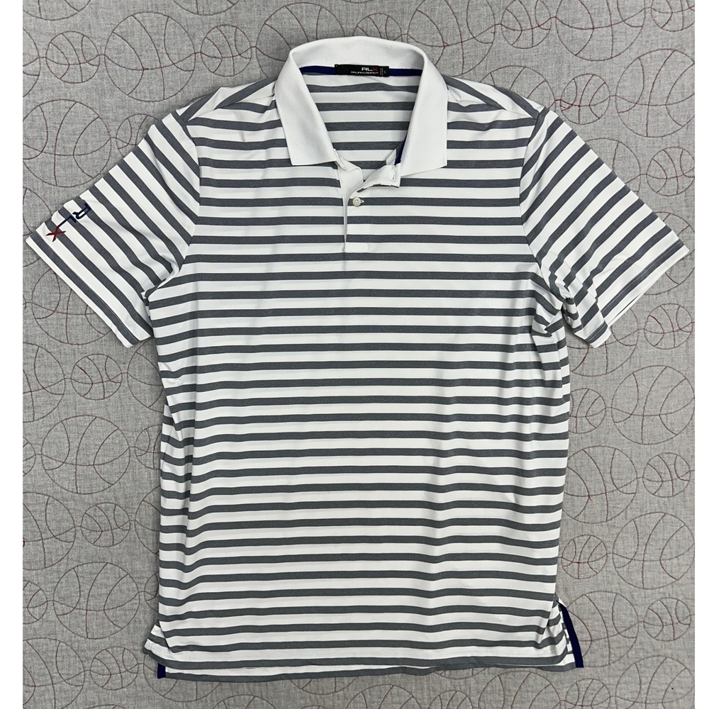 RLX Ralph Lauren Polo Shirt White Gray Striped / Men's Large
